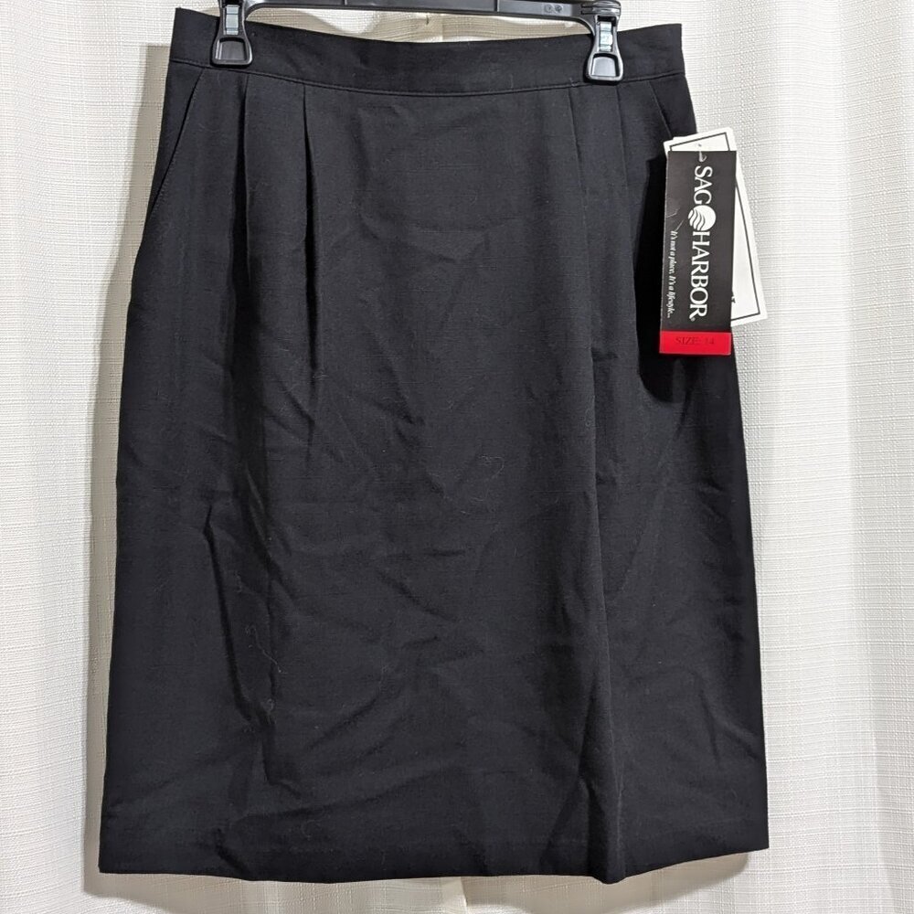 Sag Harbor A Line Midi Skirt Pleat Modest Librarian 14 Black Corporate Goth NWT